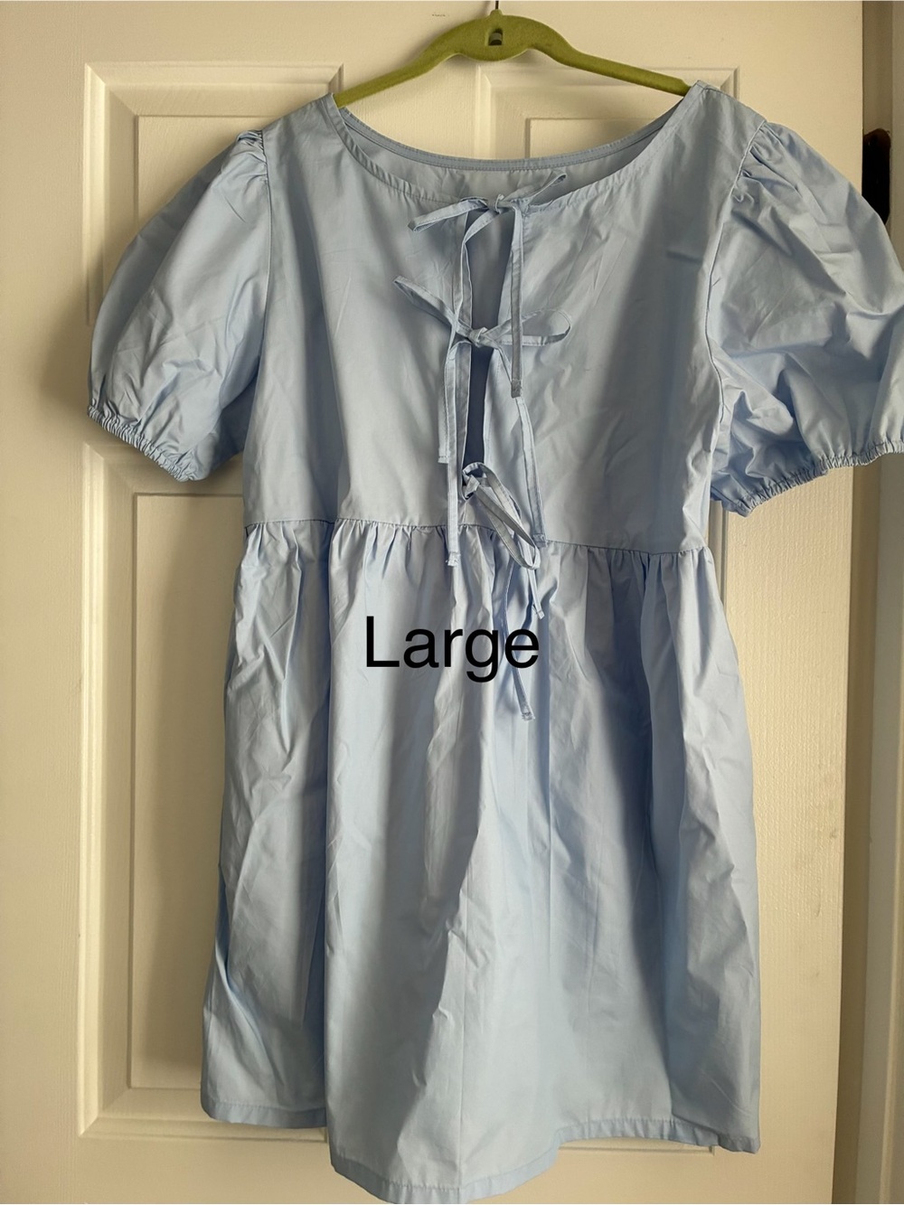 Light Blue Girls' Puff Sleeve Tie-Front Dress
